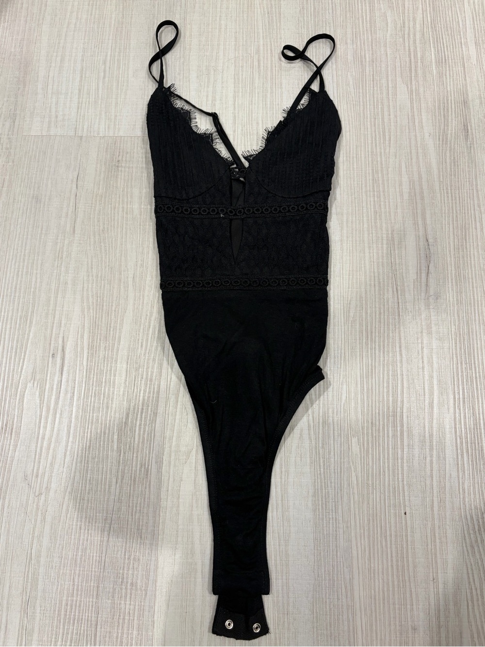Superdown Black Lace-Trim Snap Closure Bodysuit